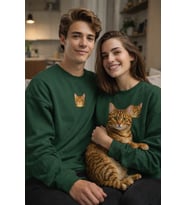 Bengal Kedi Desenli Sevgili Sweatshirt – İç Baskı Sevgililer Günü Çift Kombini (Koyu Yeşil)