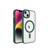 Apple iPhone 14 Uyumlu Kılıf Wireless Şarj Özellikli Zore Krom M-safe Silikon Kapak (Koyu Yeşil)