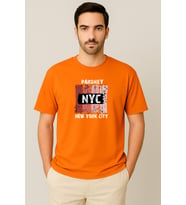Erkek - Kadın %100 Pamuk New York City Parshey Baskılı Yarım Kollu Bisiklet Yaka T-Shirt (Turuncu)