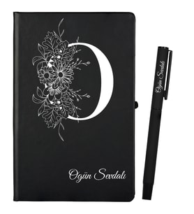 Doğumgünü Hediyesi Kişiye Özel Hazırlanmış Siyah Defter ve Kalem Seti