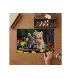 Kardeş Yavru Kediler Tasarımı 240 parça Ahşap Puzzle Ahşap Kutuda MP03050