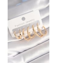 Pirinç Gold Renk Halka Model Kadın Küpe Seti (Karışık)