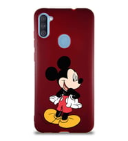 Samsung Galaxy A11 Soft Premier Kapak Mickey Mouse-D Tasarımlı Silikon Kılıf - Mürdüm (Şeffaf)