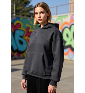 Kadın Kapüşonlu Düşük Kol Uzun Kollu Relaxed Kalıp Sweatshirt Fonksiyonel Dayanıklı Modern