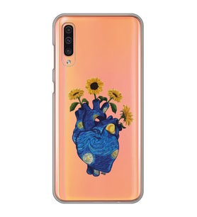 Samsung Galaxy A70 Uyumlu Vincent Van Gogh Kalp Tasarımlı Şeffaf Telefon Kılıfı