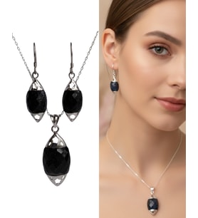 Gümüş Lapis Lazuli Taşlı Damla Tasarım Kolye Küpe Kadın Set Doğum Günü Hediye
