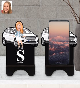BK Gift Kişiye Özel Plakalı Kadın Ford Kuga Karikatürlü Ahşap Biblo Telefon Standı-1