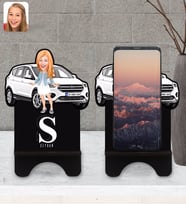 BK Gift Kişiye Özel Plakalı Kadın Ford Kuga Karikatürlü Ahşap Biblo Telefon Standı-1