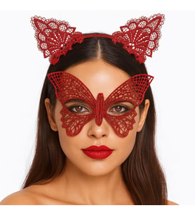 Gösterişli Kırmızı Dantel Maske ve Taç Seti 7 No – Masquerade ve Davetler için