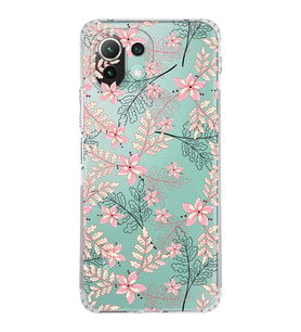 Xiaomi  Mi 11 Lite  Kamera Korumalı Kapak Floral Kırmızı Tasarımlı Şeffaf  Kılıf