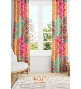 Mandala Desenli Süet Oturma Odası Salon Fon Perde Dijital Baskılı Ekstrafor Büzgü 2 Kanat PRD-1099