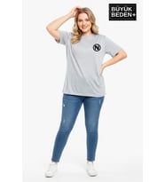 Kadın Büyük Beden N Baskılı 3xl-6xl Bisiklet Yaka Tshırt SPR26BTSK510-19