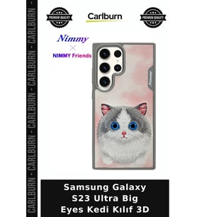 Samsung Galaxy S23 Ultra Big Eyes Kedi Kılıf 3D Dekoratif Kap Günlük Kullanım Stil Sahibi