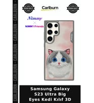 Samsung Galaxy S23 Ultra Big Eyes Kedi Kılıf 3D Dekoratif Kap Günlük Kullanım Stil Sahibi
