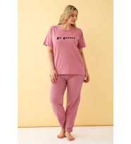 Kadın Somon Go Getter Yazılı Büyük Beden Pijama Takımı