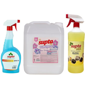 Supta Genel Temizlik Seti Çok Amaçlı Temizleyici 1 LT - Cam Sil 750 ML - Çamaşır Yumuşatıcısı 5 LT