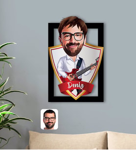 BK Gift Kişiye Özel İsimli Erkek Gitarist Karikatürlü 3D Ahşap Tablo-2