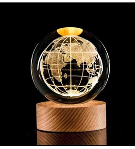 Kristal Cam Kar Küresi 3D Işıklı LED Lamba USB Kablolu Ahşap Standlı Özel Gün Işığı Dekoratif Hediyelik Konsept Masaüstü Aksesuar Şık Zarif Süs Biblo Dekor Top Özel Üretim Premium Ay Küre Seti