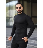 Erkek Yarım Boğazlı Triko Kazak (Siyah)
