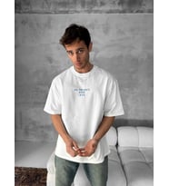 Erkek Ön ve Arka Baskılı T-Shirt Kısa Kol Bisiklet Yaka Regular Fit Tişört - Beyaz