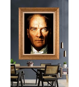 Altın Varaklı Çerçeveli Paspartulu Atatürk Tablo nh404 (Gold)
