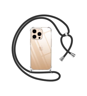 Teknomoda Apple iPhone 16 PRO Kılıf Boyun Omuz Askılı iPli Anti Şok Korumalı Şeffaf Silikon Siyah iPli