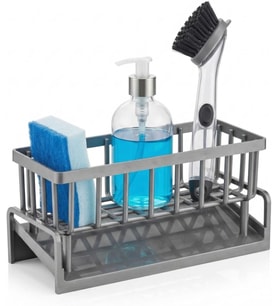 Lavabo Organizeri Tezgah Üstü ABS Plastik Mutfak Organizer Banyo Düzenleyici Evye Üstü Süngerlik Sabunluk Organizer Su Hazneli Gri Raf (Metalik Gri)