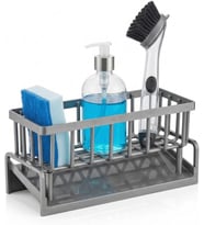 Lavabo Organizeri Tezgah Üstü ABS Plastik Mutfak Organizer Banyo Düzenleyici Evye Üstü Süngerlik Sabunluk Organizer Su Hazneli Gri Raf (Metalik Gri)