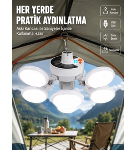 USB ve Solar Şarjlı Katlanabilir 5 Taraflı LED Lamba