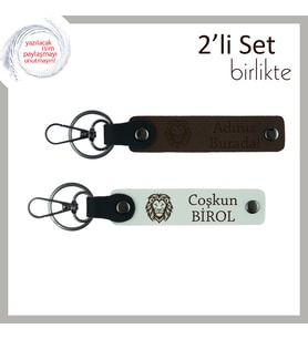 Kaplan Figürlü Hediyelik, İsme Yazılabilir Doğum Günü Anahtarlık Takımı, Koyu Kahve-Beyaz