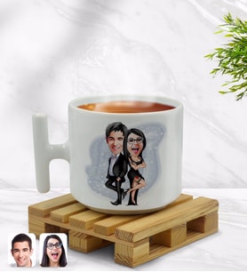 BK Gift Kişiye Özel Sevgililer Karikatürlü T Kulplu Beyaz Middle Kupa Bardak-6