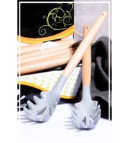 Bambu Saplı Silikon Spagetti & Salata Kaşığı Füme