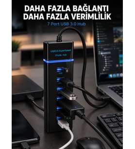7 Port USB 3.0 Hub 5Gbps Süper Hızlı USB Çoklayıcı