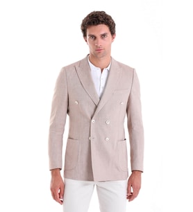 Hatemoğlu Brick Slim Fit Kruvaze Düz Basic Keten Ceket (Bronz)