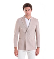 Hatemoğlu Brick Slim Fit Kruvaze Düz Basic Keten Ceket (Bronz)