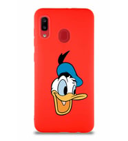 Samsung Galaxy A20 Soft Premier Kapak Donald Duck-A Tasarımlı Silikon Kılıf - Kırmızı (Şeffaf)