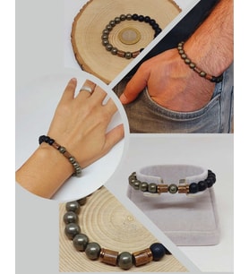 Pirit & Oniks Taşı 8mm Unisex Tasarım Bileklik Hawaii Model (2916)