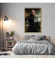 Metal Çerçeveli Cam Tablo Klasik Film Matrix Karakteri (Gold)