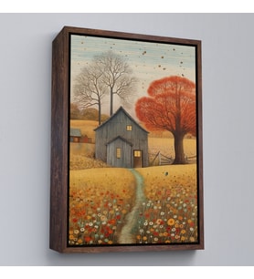 Çerçeveli Çayırdaki Ahır Evi Tablosu (Beyaz)