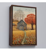 Çerçeveli Çayırdaki Ahır Evi Tablosu (Beyaz)