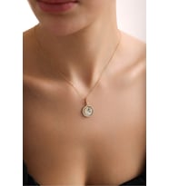 14 Ayar Altın Vintage Ay Yıldız Kilitli Charm Kolye