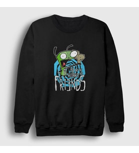 Presmono Unisex Siyah Me And The Squirrel Are Friends Gir Invader Zim Sweatshirt 449038tt