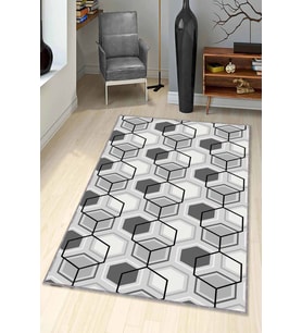 Gri Petek Kaymaz Tabanlı Makinede Yıkanabilir Halı BE03 - 100 x 160 cm