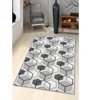 Gri Petek Kaymaz Tabanlı Makinede Yıkanabilir Halı BE03 - 100 x 160 cm