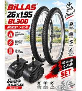 Billas 26X1.95 DIŞ LASTİK BL300 Bisiklet Lastiği + İç Lastik Servis Marka(2 ŞER ADET TAKIM)