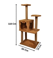 Pribor Üç Katlı Yuvalı Lüx Kedi Tırmalama Platformu ve Kedi Oyun Evi Kahverengi 118 cm