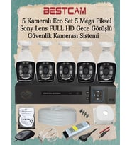 BESTCAM 5 Kameralı Eco Set 5 Mega Piksel Sony Lensli Full HD Gece Görüşlü Güvenlik Kamerası Sistemi 250 GB HDD