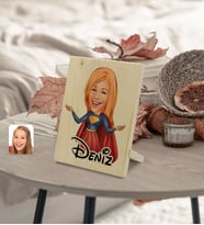 BK Gift Kişiye Özel İsimli Süper Girl Karikatürlü Dekoratif Ahşap Çerçeve Model 1