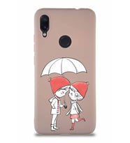 Xiaomi Redmi Note 7 Pro Soft Premier Kapak Aşk Tasarımlı Silikon Kılıf - Pudra (Şeffaf)