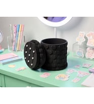 3D Baskı Kabartma Kalp Desenli Kapaklı Kalemlik - Masaüstü Organizer - Siyah